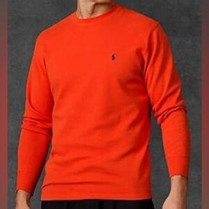 Polo Ralph Lauren Mens Waffle Knit Textured Long Sleeve Shirt Orange Size XL